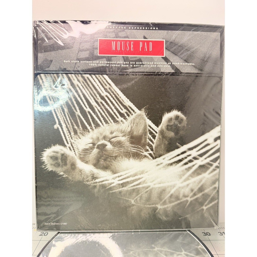 Vintage 1997 David McEnery Hammock Kat Nap Kitten Mouse Pad Computer Expressions